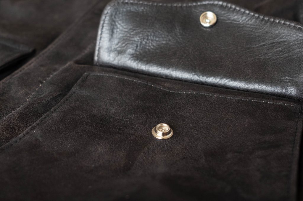 schott for 3sixteen a2 flight jacket details hidden snap front pocket