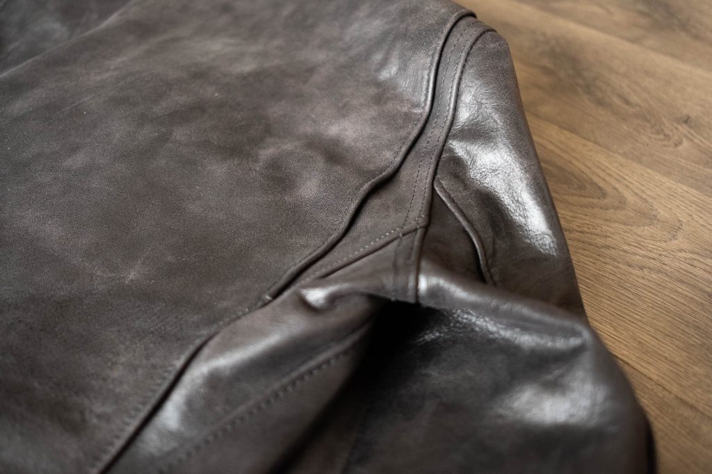 schott for 3sixteen perfecto jacket details bi-swing shoulders