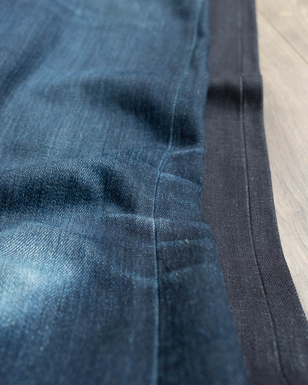 fade comparison between new railcar fine goods x034 denim and two year old pair