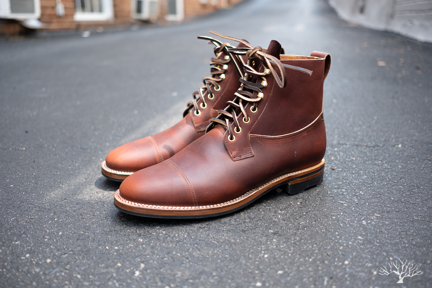 viberg saddletan chromepak country boot with rawhide laces and ridgeway sole