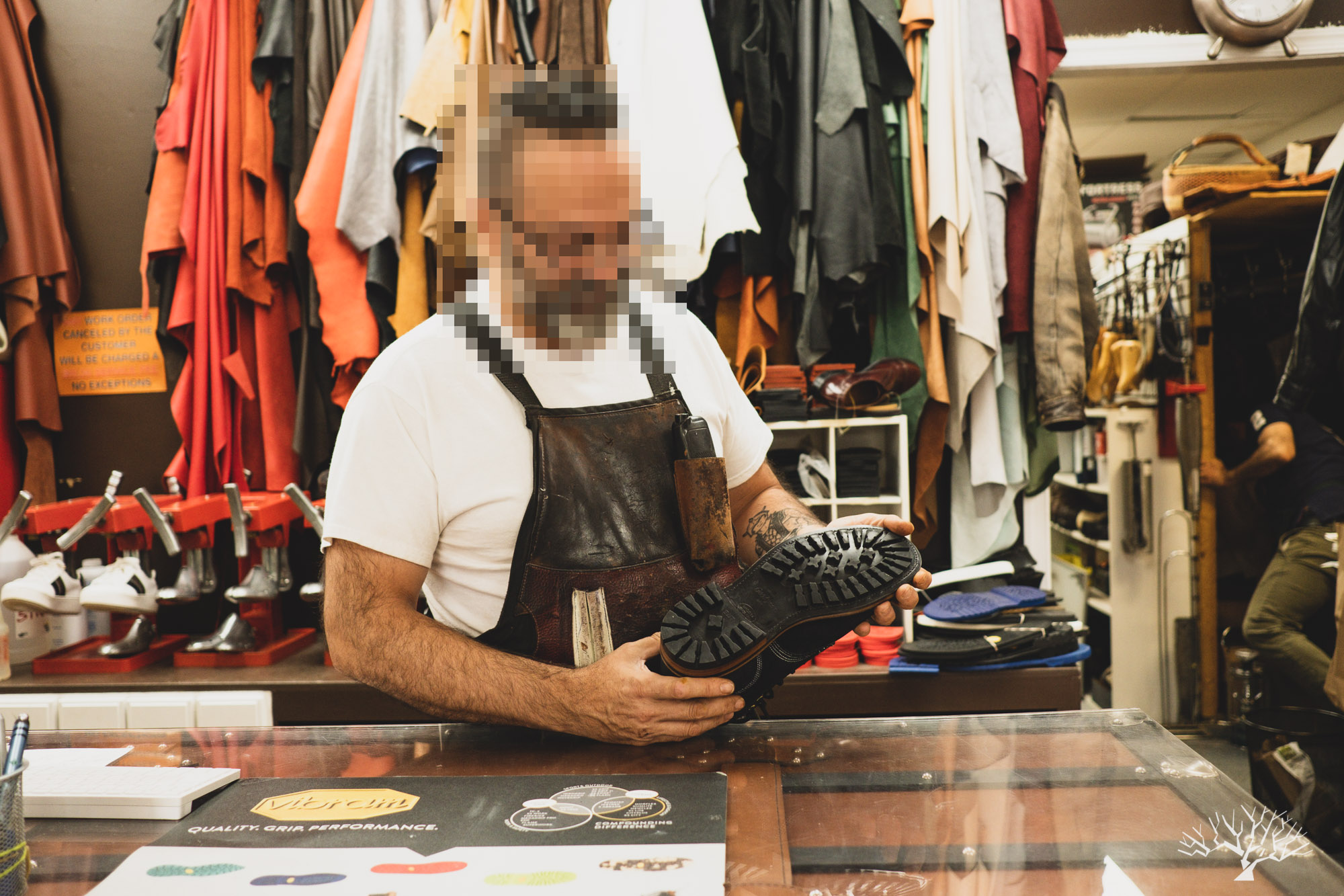 An anonymous cobbler in Northern Virginia using his expert cobbling skills to remake the Midnight Gasfire Boondockers into Noontime Waterdowns