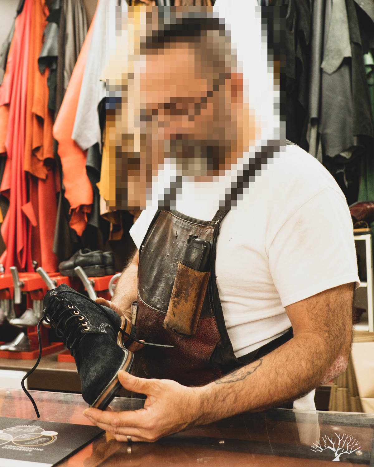 An anonymous cobbler in Northern Virginia using his expert cobbling skills to remake the Midnight Gasfire Boondockers into Noontime Waterdowns