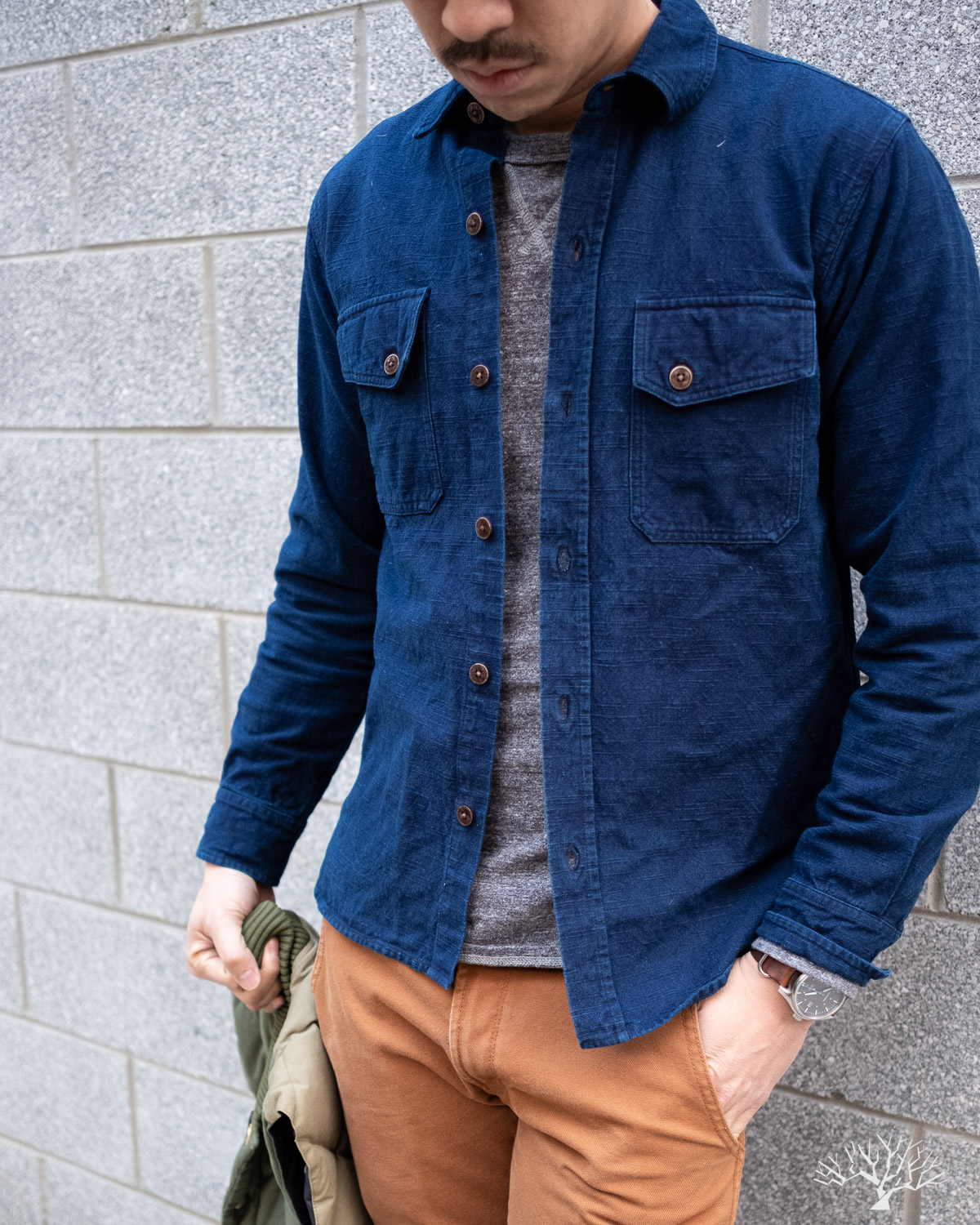 3sixteen for Withered Fig Natural Indigo Slub Canvas Crosscut Shirt