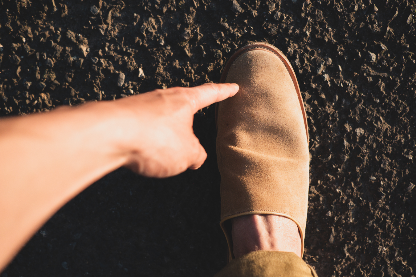 Viberg Mule Safari Janus Calf Suede Toe Placement