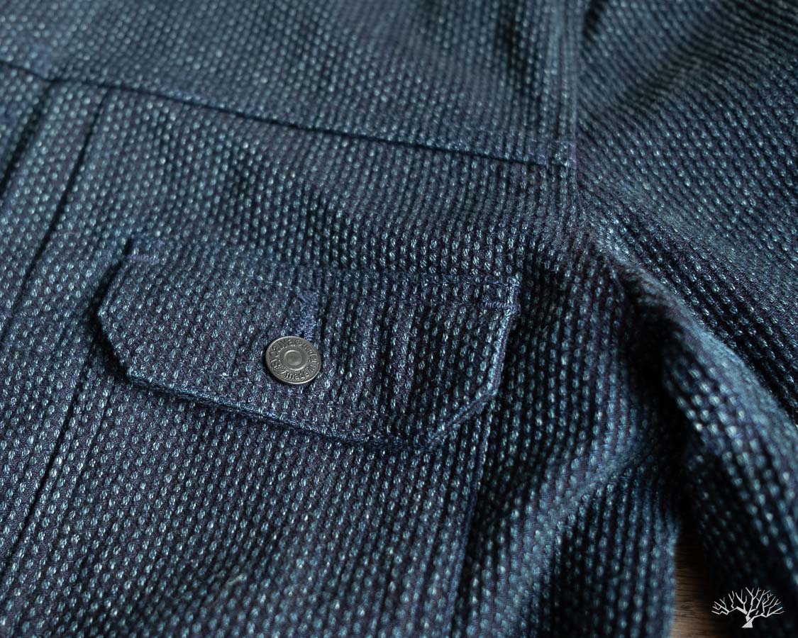 Pure Blue Japan Sashiko Jacket Type II Close-up of Sashiko Fabric