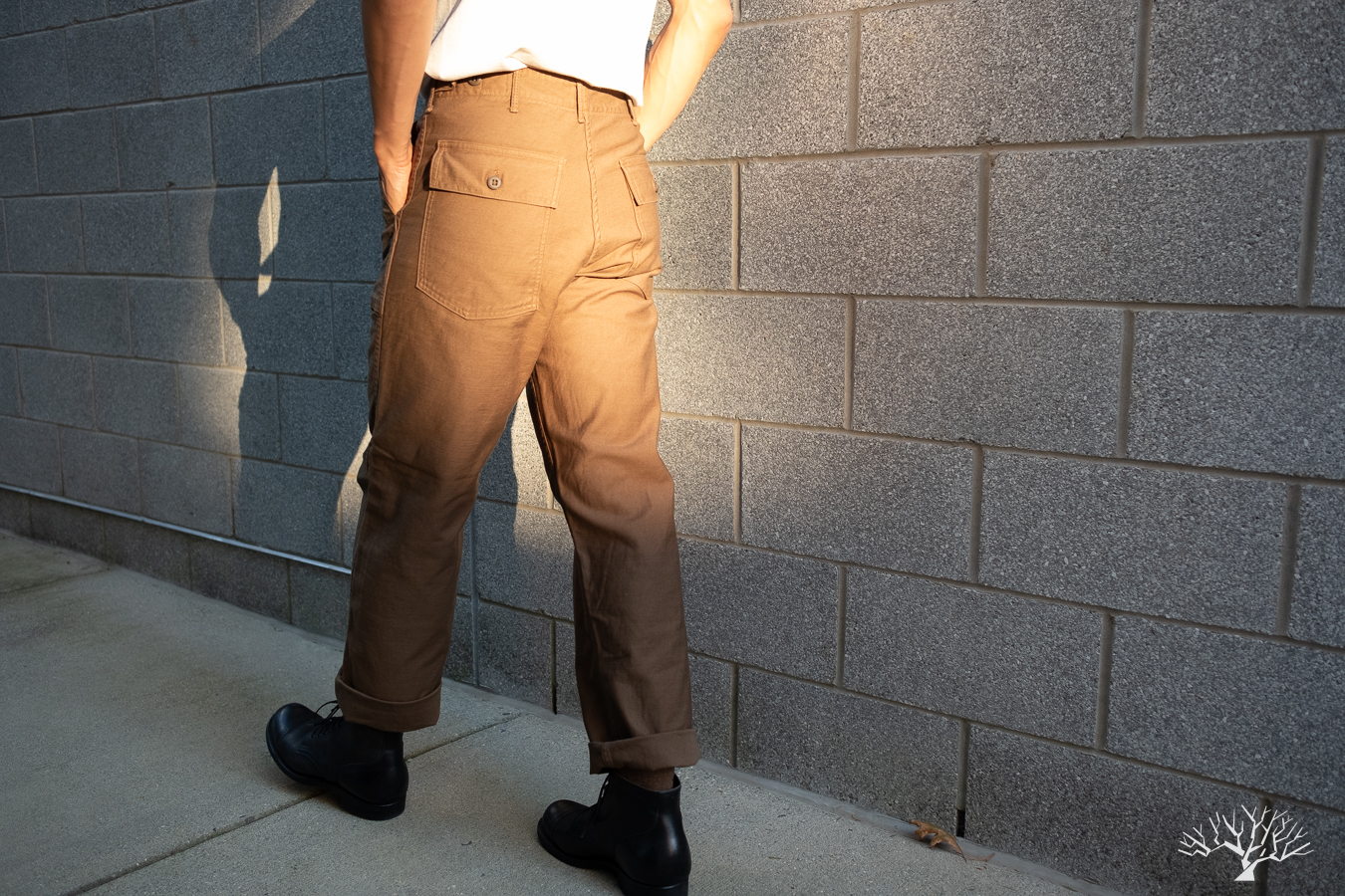 orSlow Brown Fatigue Pants in Direct Sunlight