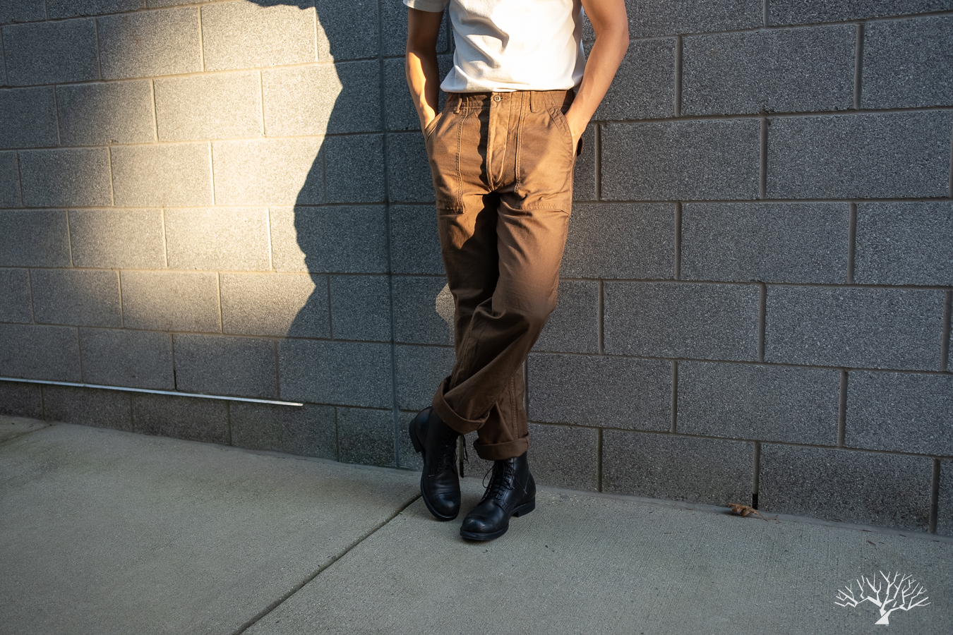 orSlow Brown Fatigue Pants in Direct Sunlight