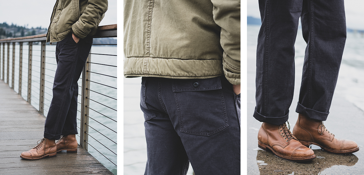 orSlow for Withered Fig Black Stone Fatigue Pants Model